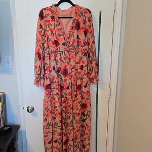 Pink Plunge Neck Long Sleeve dress